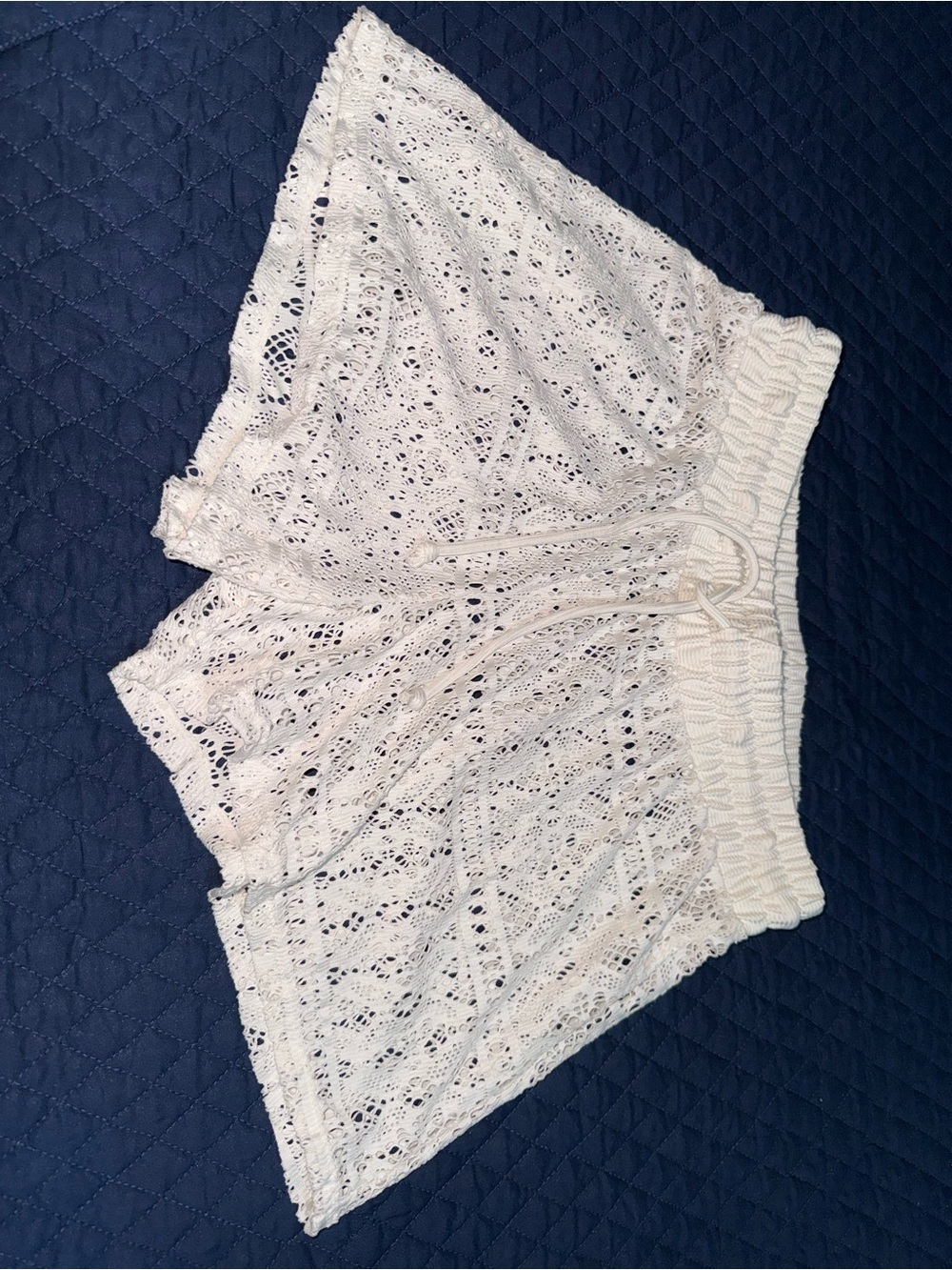Time and Tru White Crochet Lace Drawstring Shorts Swim Cover